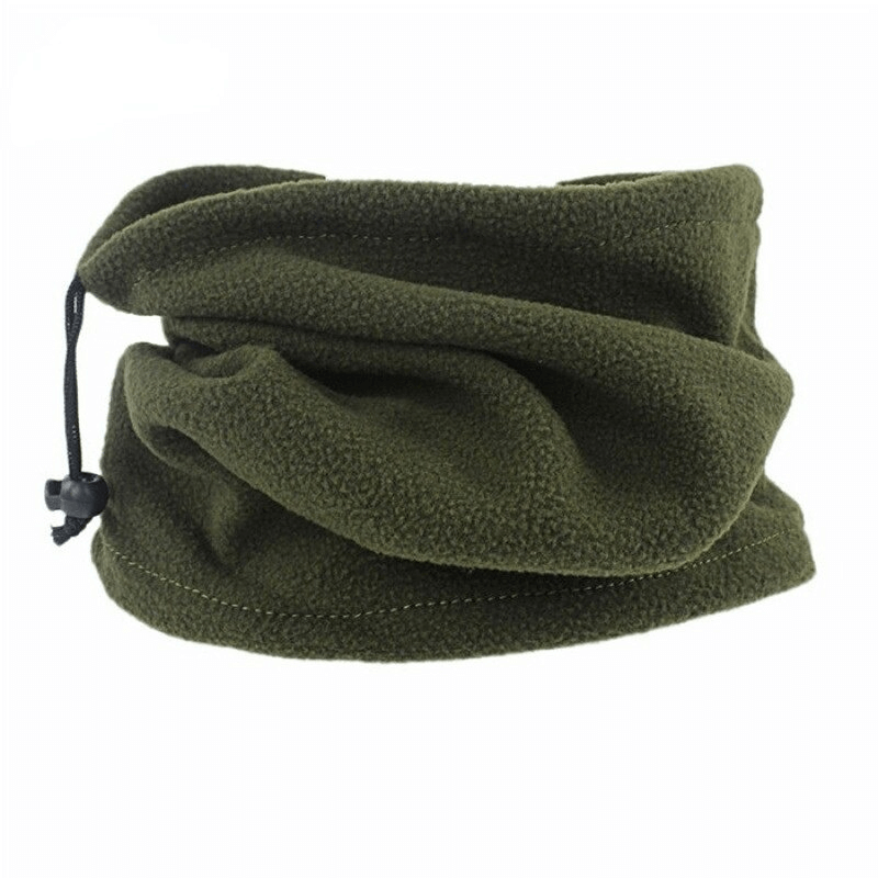 Sports multi-function drawcord polar fleece neck cover in green, ideal for hiking and outdoor activities, features adjustable fit.